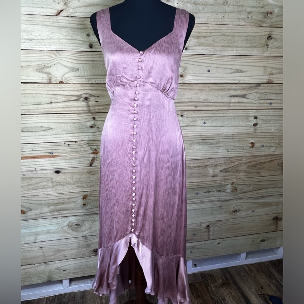 Lulu's Dusty Rose Satin Button-Front Midi Dress